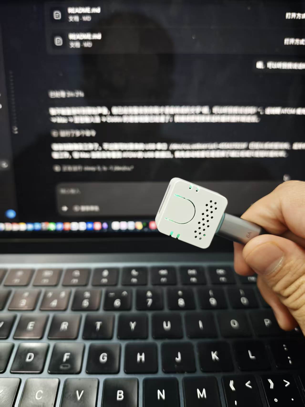 手持 ATOM Echo 在开发工具中进行语音输入